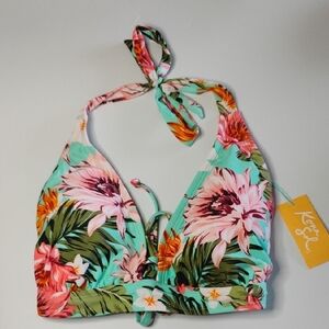 NWT Kona Sol Tropical Print Bikini Top Size D/ DD - Sexy Beach Pool Party Summer